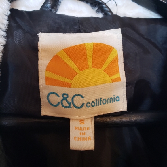 C&C California faux fur & leather aviator jacket S - Picture 2 of 5